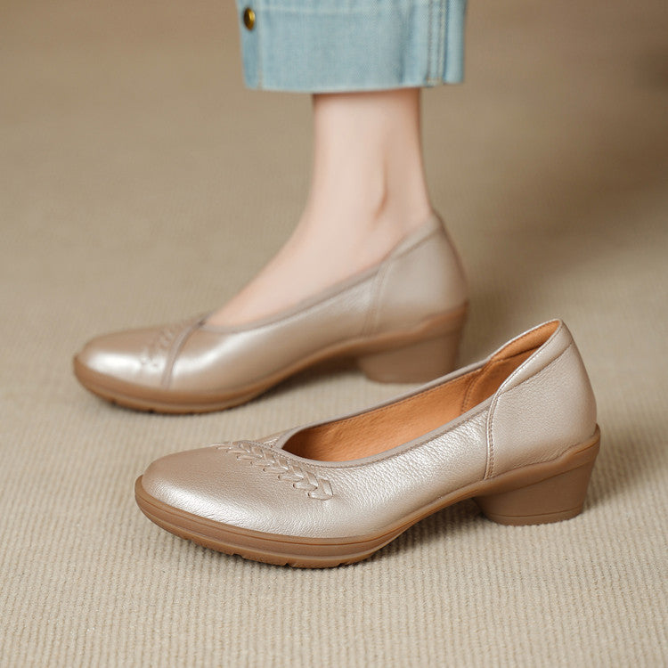 Women's French Round Head Thick Pumps Spring Soft Bottom Not Tired Women's Fashion Shoes