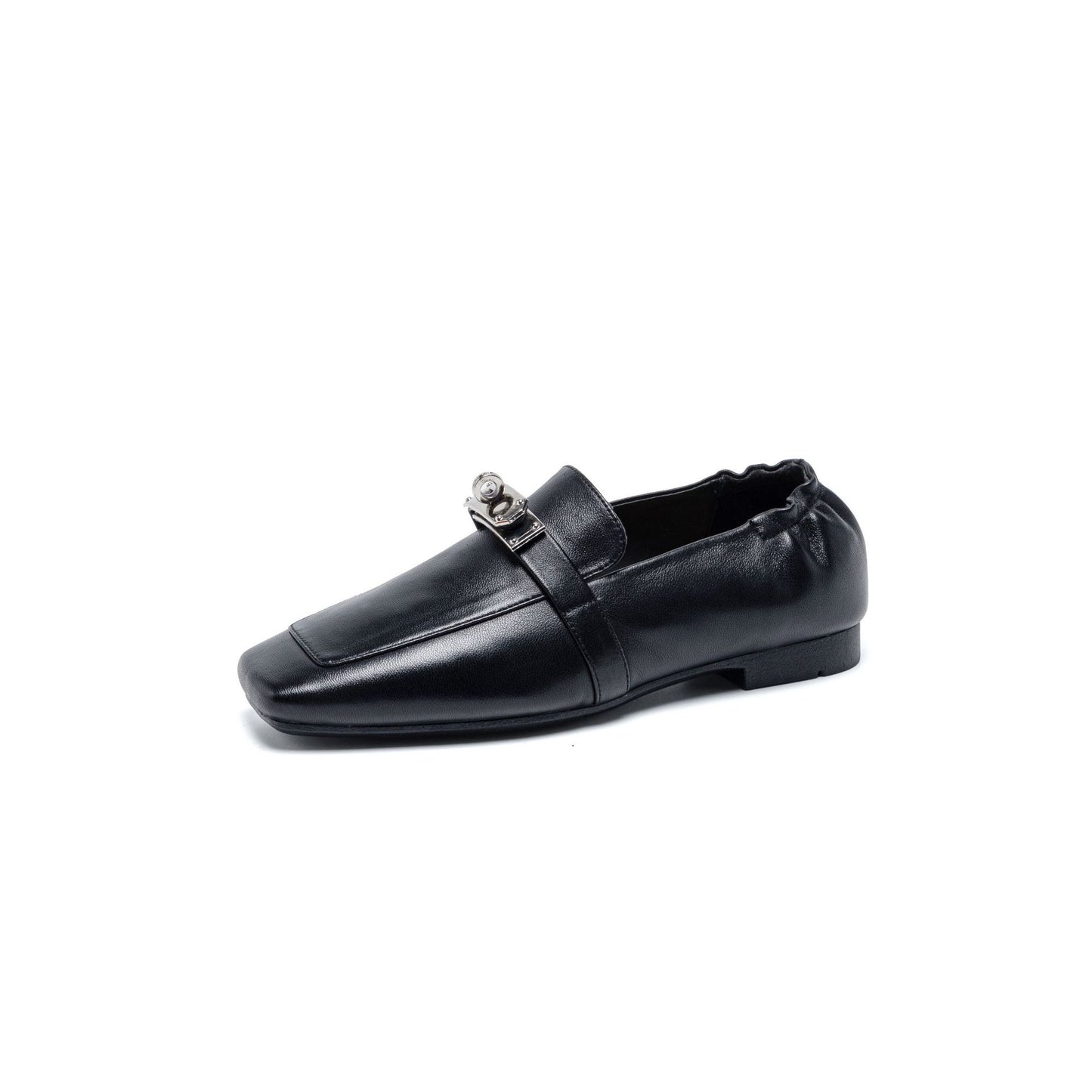Square Toe Metal Buckle One Pedal Flat Bottom Comfort Small Loafers