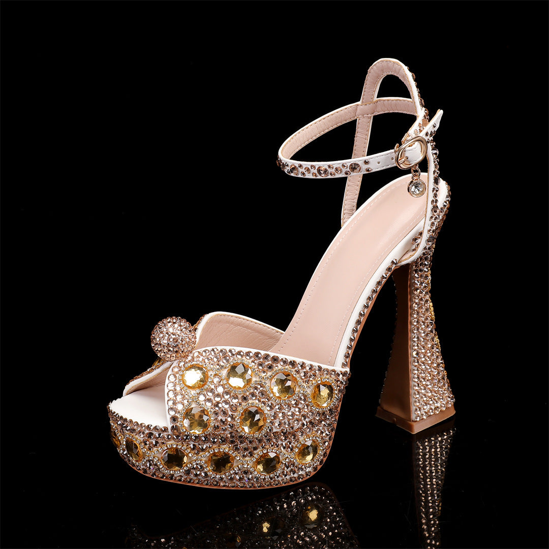 Women's Toe High Thick Cm Rhinestone Pearl Thin Women's Fashion Shoes