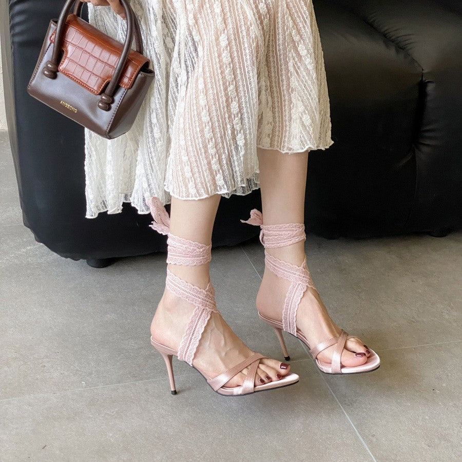 Women's Transparent Summer Stiletto Rhinestone Open Patent High Heeled Sandals