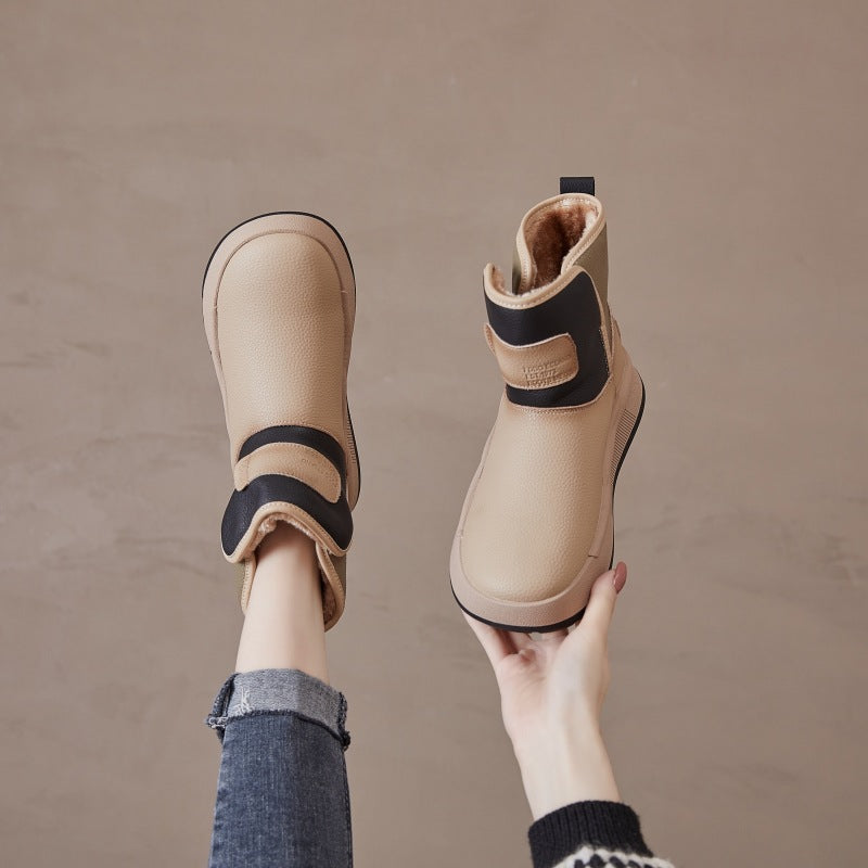 Women's Retro Color Matching Waterproof Northeast Cotton Snow Boots