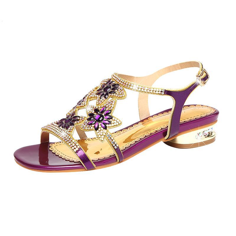 Women's Rhinestone Summer Bohemian Fashion Crystal Chunky High Heeled Sandals