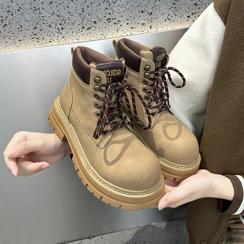 Women's Retro Big Head Platform Martin Outdoor Autumn Women's Leather Boots