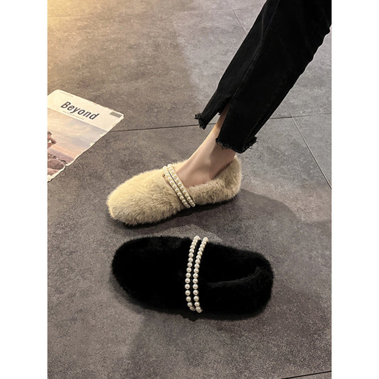 Fluffy Winter Slip-on Female Fleece-lined Cotton Casual Shoes