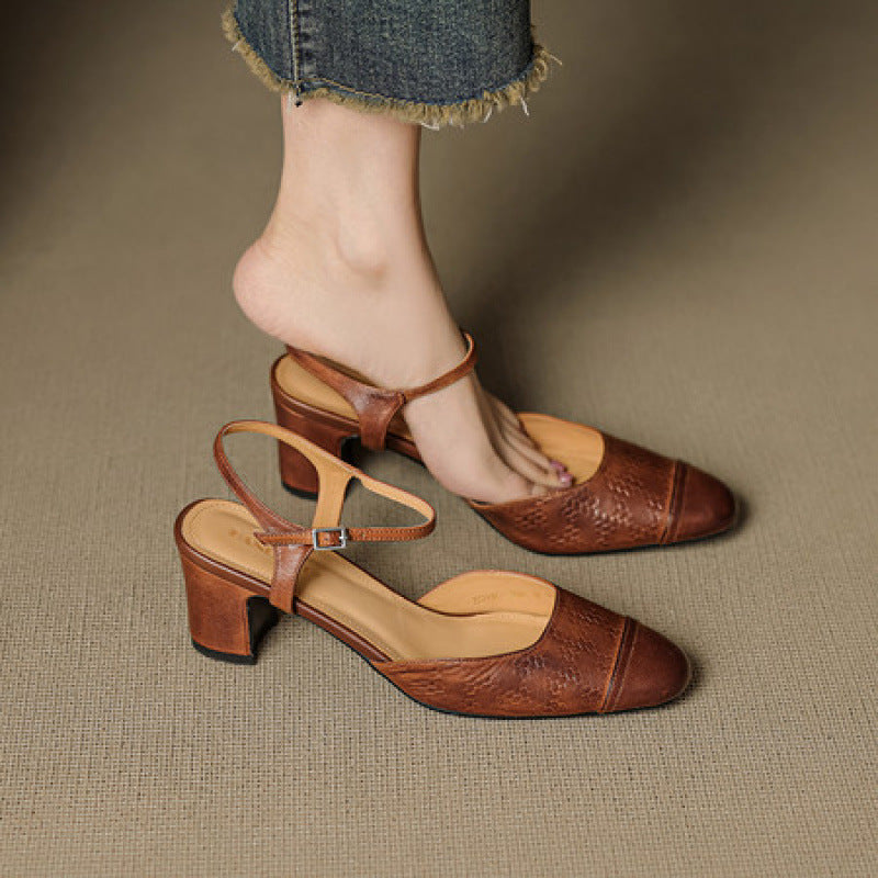 Women's Genuine Closed Toe Summer Thick Cool Pumps Not High Heeled Sandals