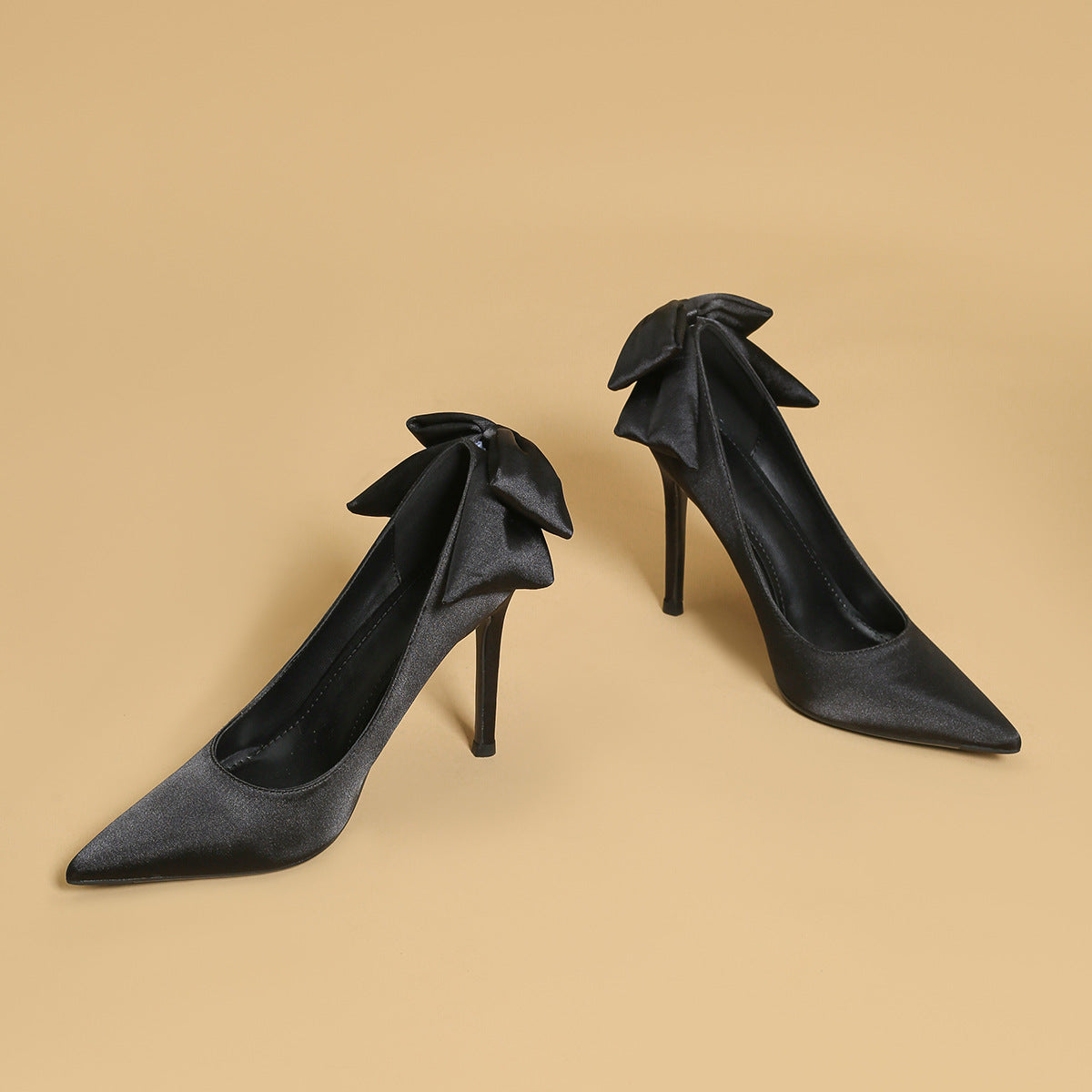 Women's Black High Stiletto Satin Pointed Toe Women's Fashion Shoes