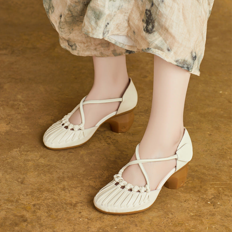 British Round Head Genuine Comfortable Thick Hollow Magic Women's Casual Shoes