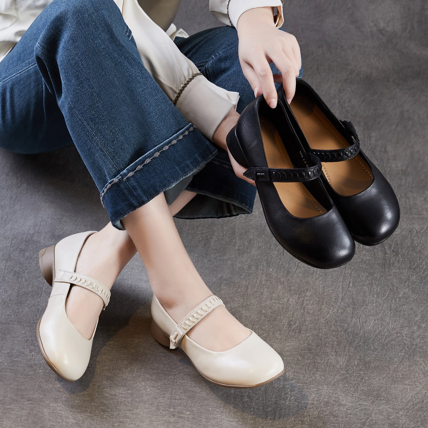Women's Cowhide Mary Jane Retro Super Beautiful Shallow Mouth Women's Shoes