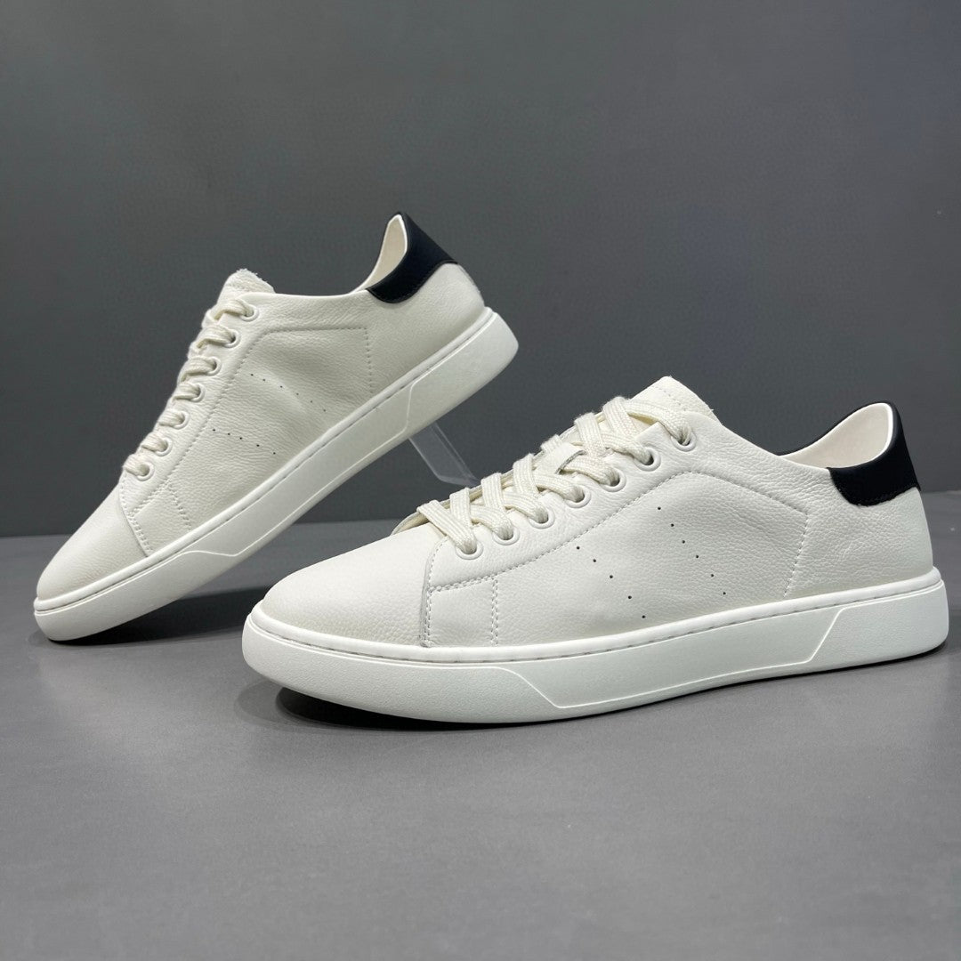 Men's Genuine White Solid Color Flat Breathable Men's Board Shoes