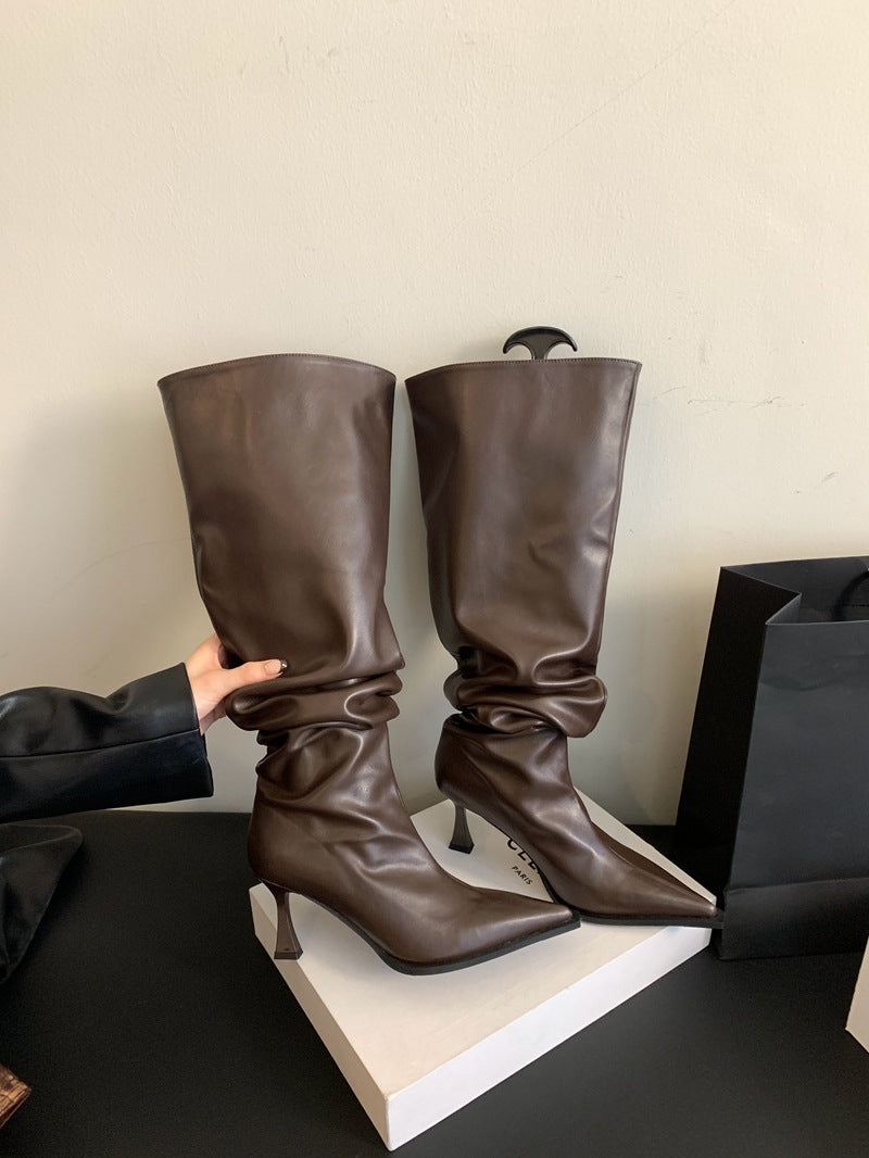 Female Tube Tail Platform High Back Women's Leather Boots
