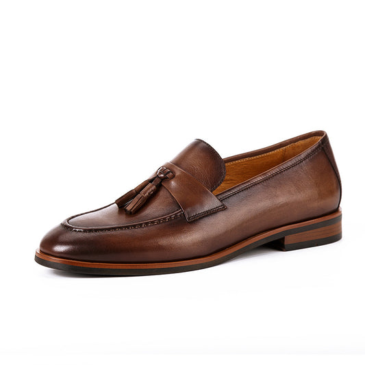 Men's Summer High-grade Round Toe Tassel Business British Style Retro Slip-on Loafers/doug Shoes
