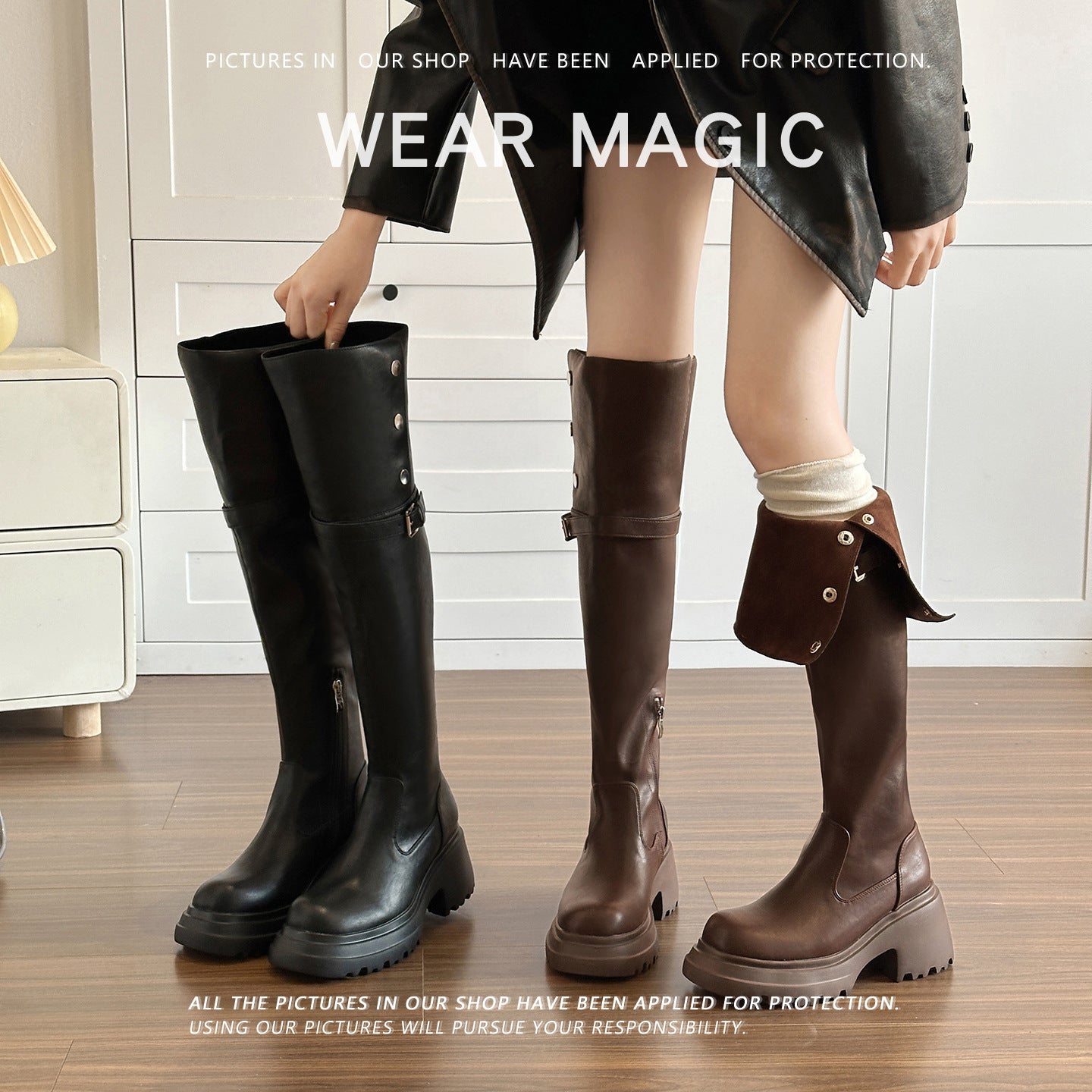 Long Female Slimming Two-way Wear Retro Chunky Thick Bottom High Boots