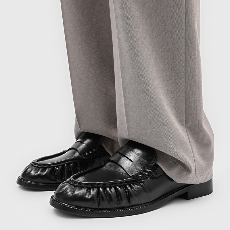Men's French Style British Handmade Pleated Lazy Loafers