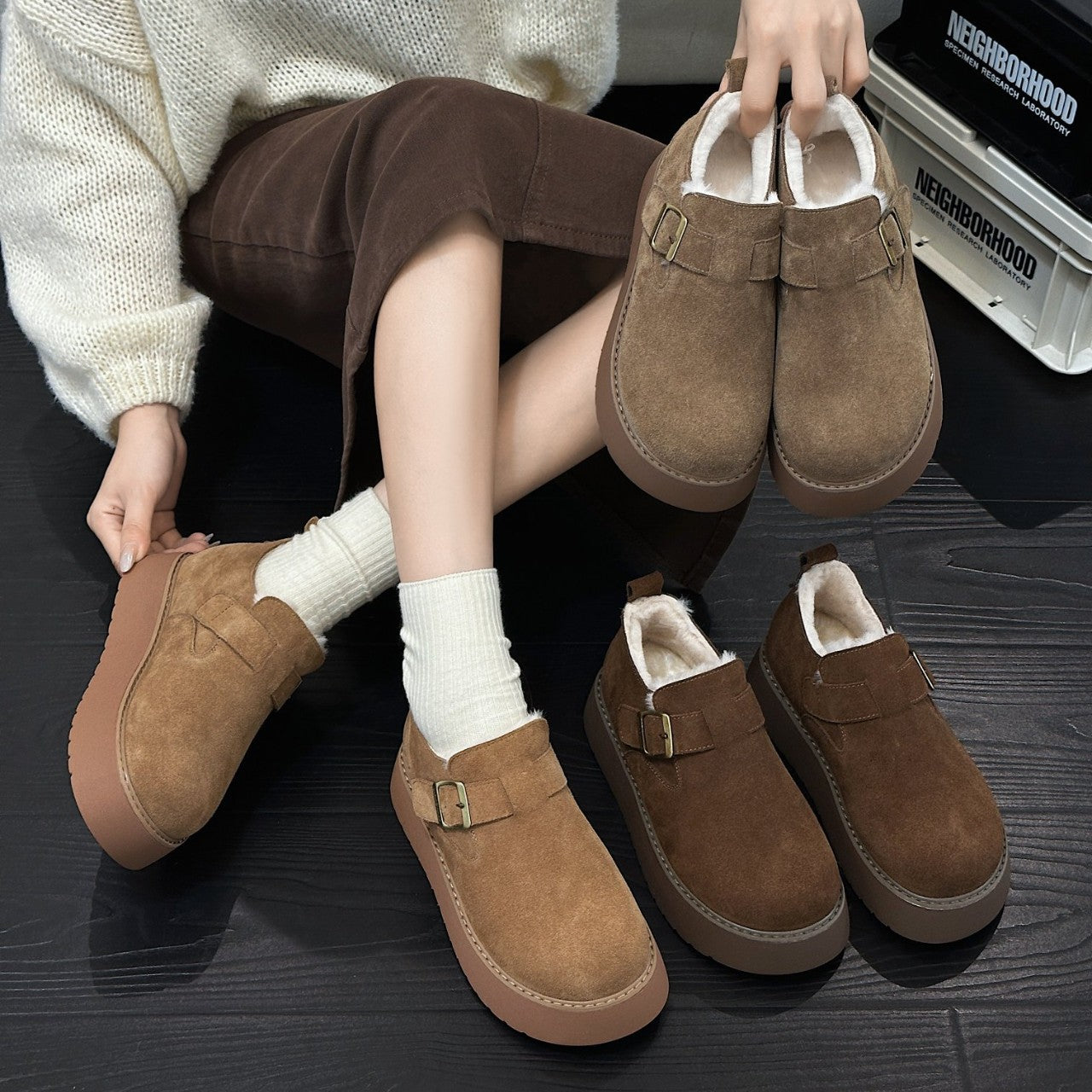 Women's Thick-soled Winter Fleece-lined Slip-on Platform Warm Loafers