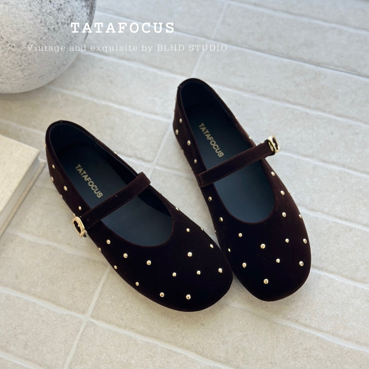 Women's Niche Veet Buckle Black Flat Ballet Mary Women's Fashion Shoes