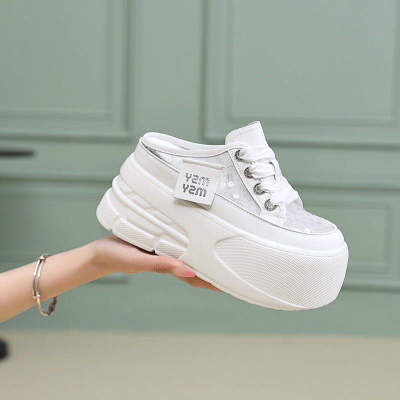 Women's Fashion Sequin Gauze Breathable Outer Wear Thick Bottom Sandals