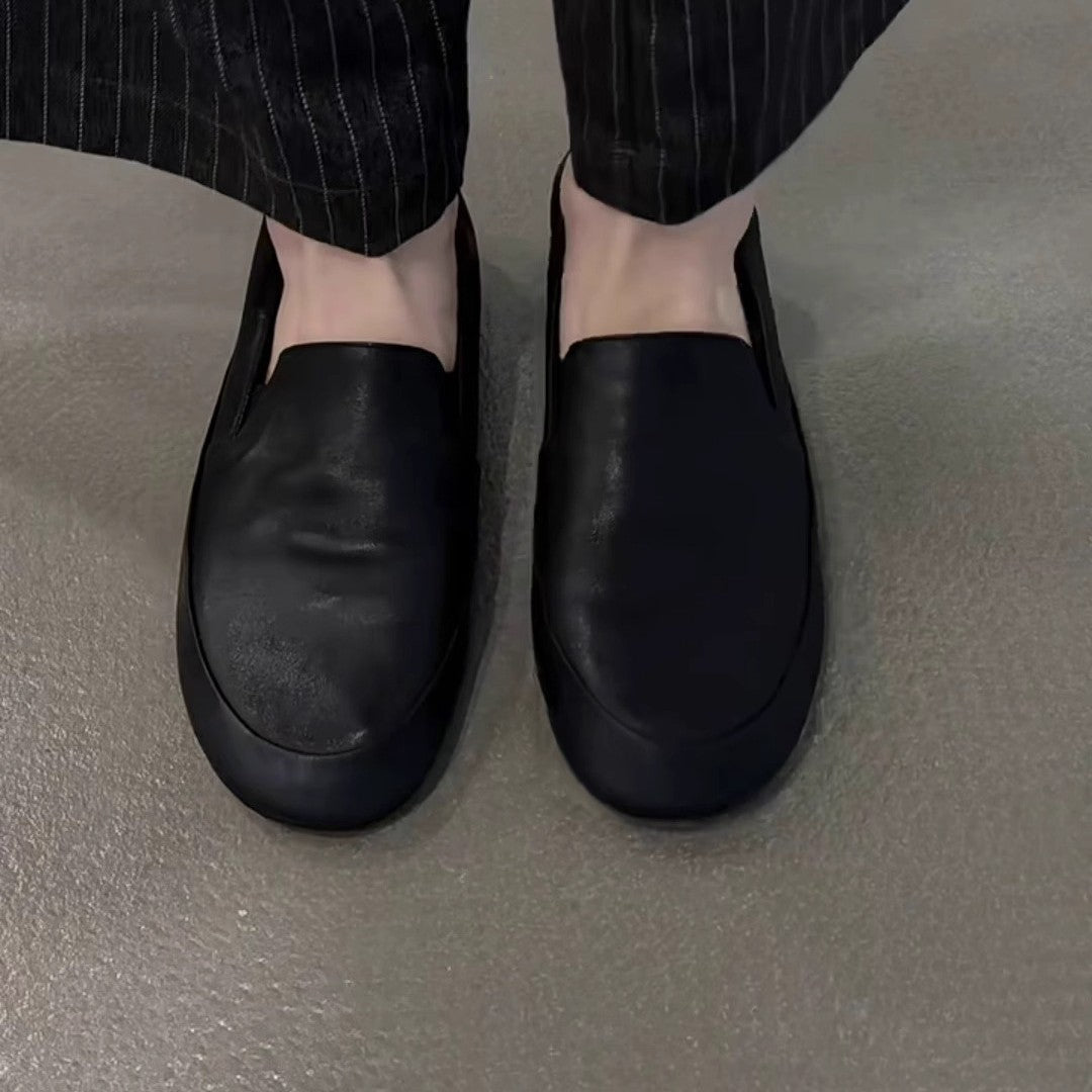 Women's Sheepskin Version Retro Style Black Round Head Super Soft Loafers
