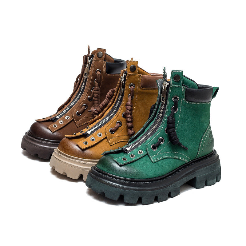 Women's Retro Two Wear Handsome Design Feel Wipe Color Tooling Boots