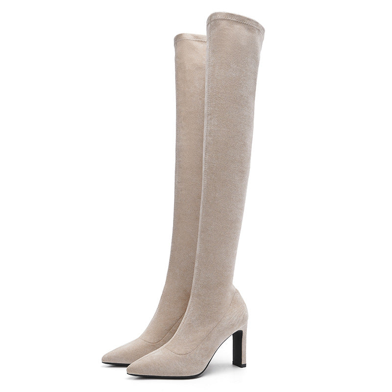 Autumn Apricot High Stretch Pointed Temperament Women's Leather Boots