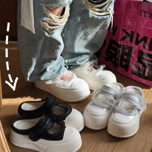 Women's Platform Net Falbala Closed Toe Half Casual Shoes