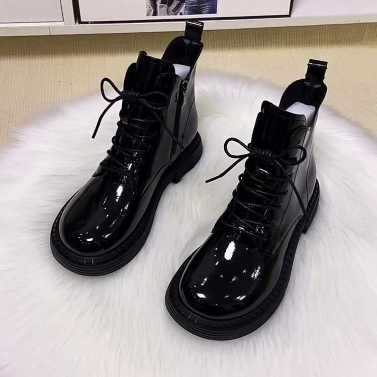 Women's Bottom England Style Patent Mango Head Fashion Short Winter Fleece-lined Boots