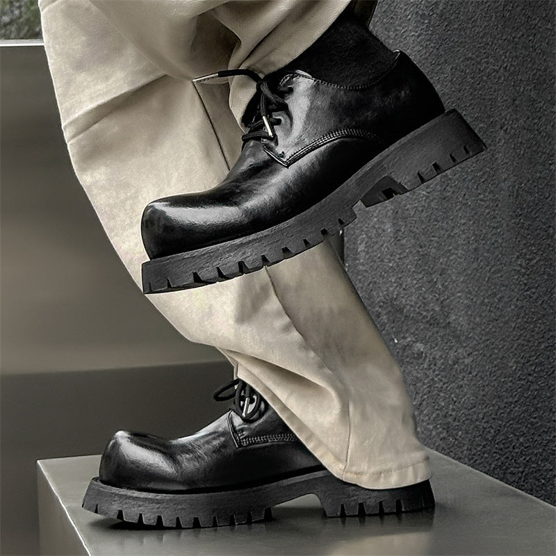 Men's Big Head Business Wear British Style Wedding Platform Leather Shoes
