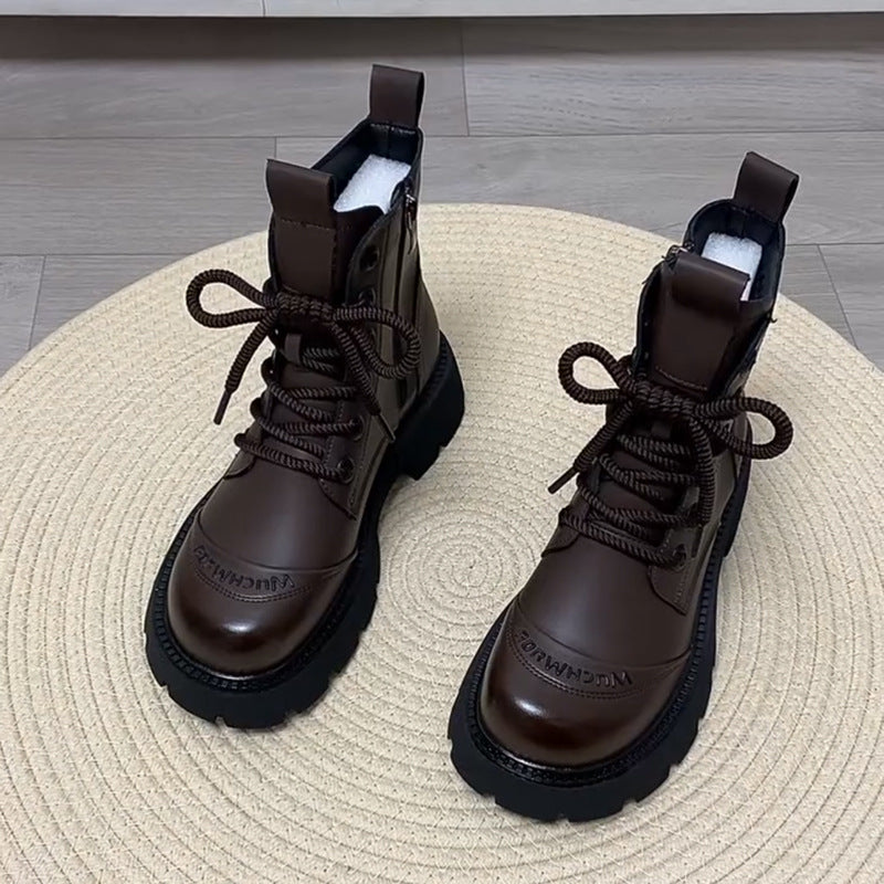Women's Platform Martin British Style Wool Cotton Fashionable Warm Polished With Women's Leather Boots
