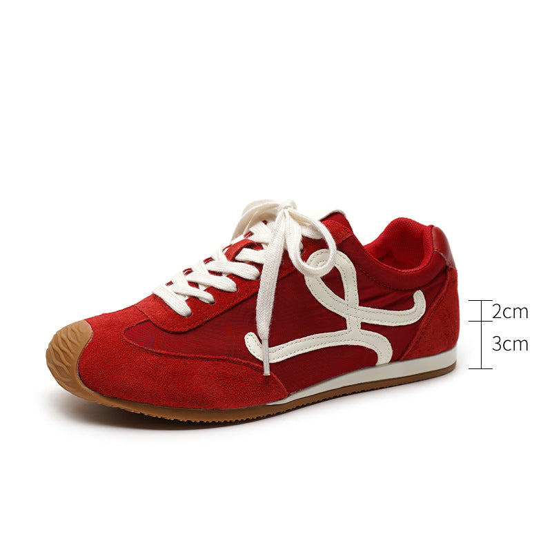 Women's Increasing Insole German Training Spring Niche Fashionable Flat Retro Red Casual Shoes