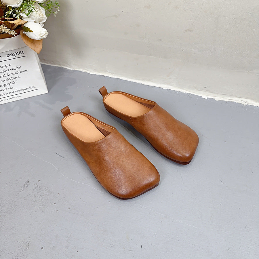 Square Head Korean Style Bag Top Layer Slippers