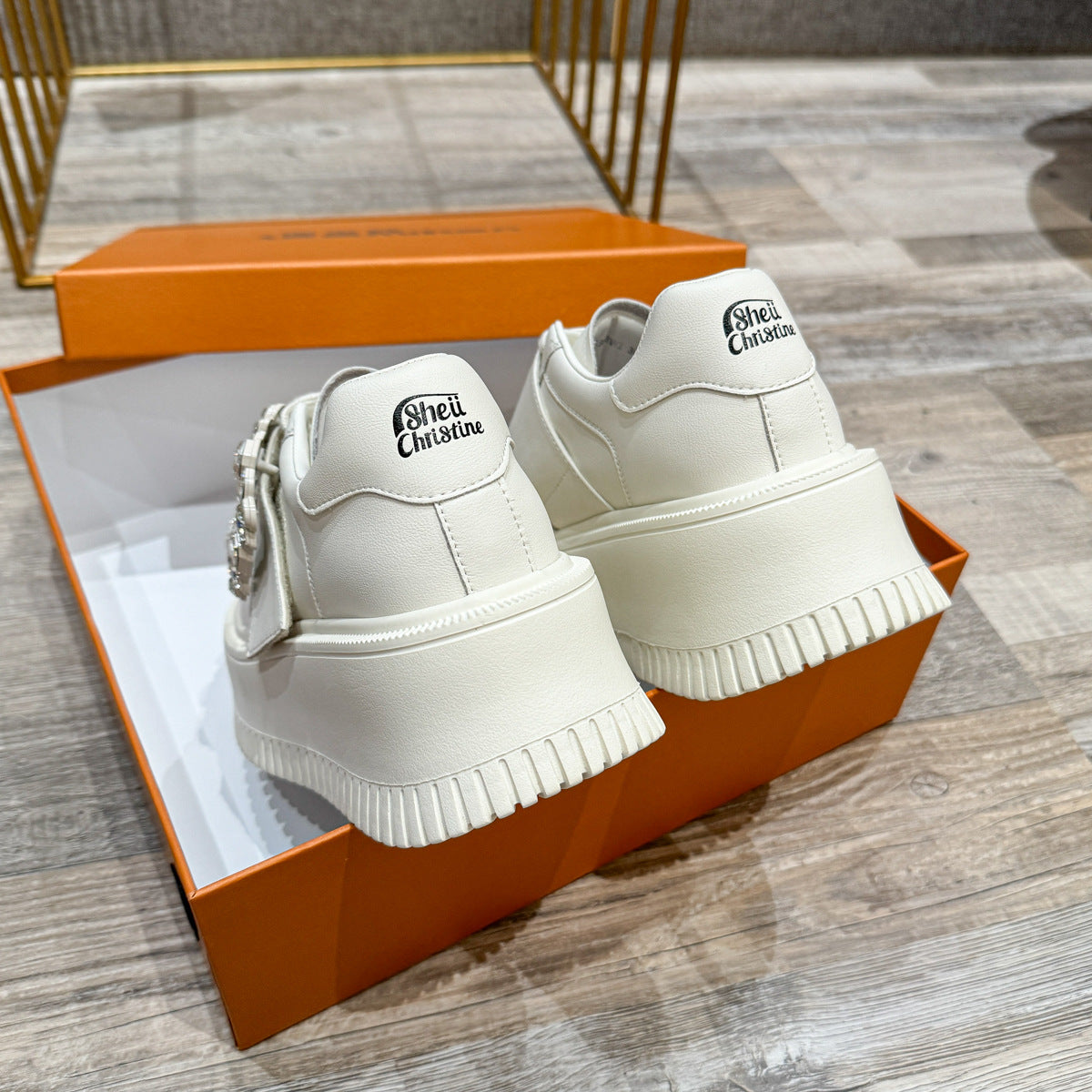 Women's Increasing White Hidden Platform Spring Square Women's Casual Shoes