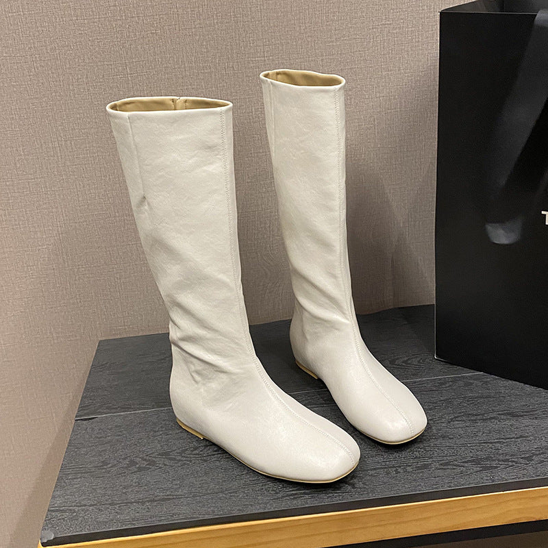 Veet High Female Retro Square Sleeve Women's Leather Boots