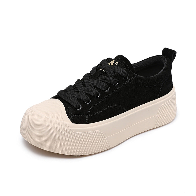 Women's Lace Up Comfort Board Spring Thick Leather Shoes