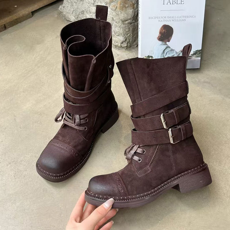 Women's Thick Bottom Belt Buckle Martin British Boots