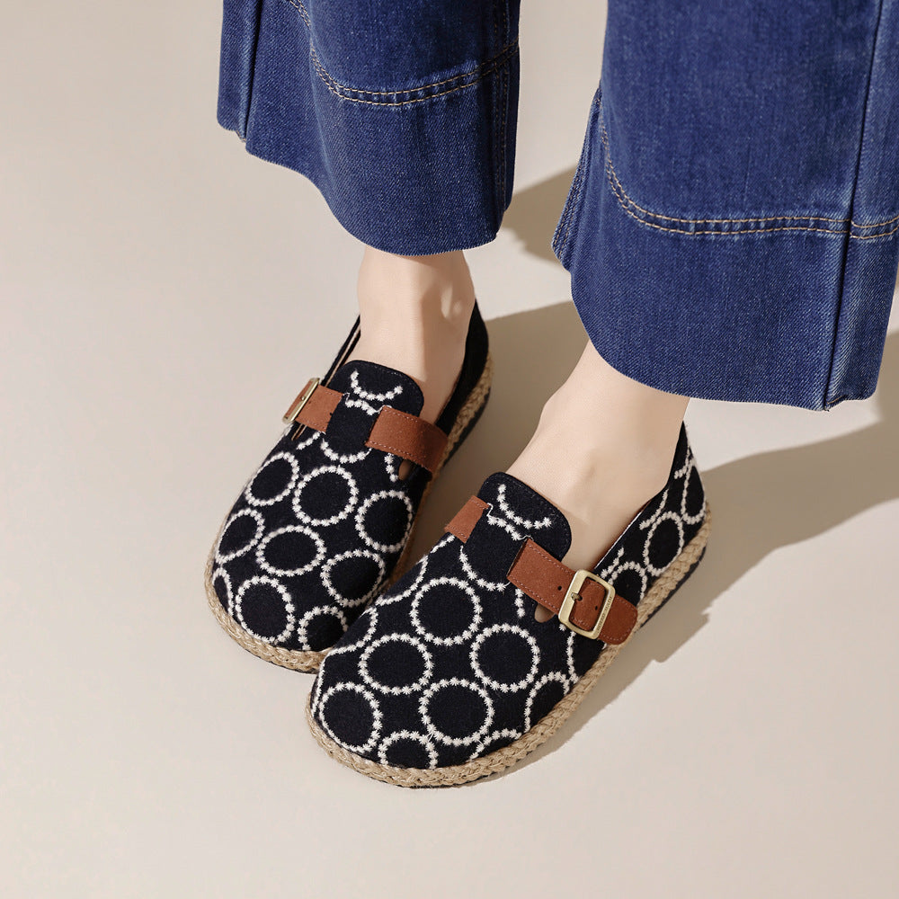 Women's Very Retro Circle Embroidered Breathable Linen Women's Casual Shoes