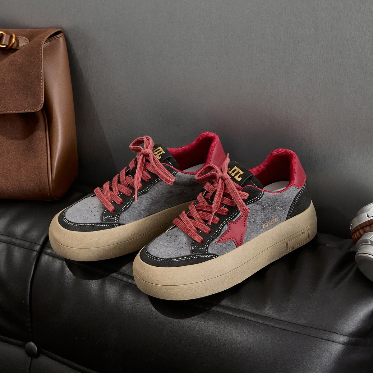 Cowhide Version Dirty Korean Style Round Toe Platform Thick Bottom Women's Casual Shoes