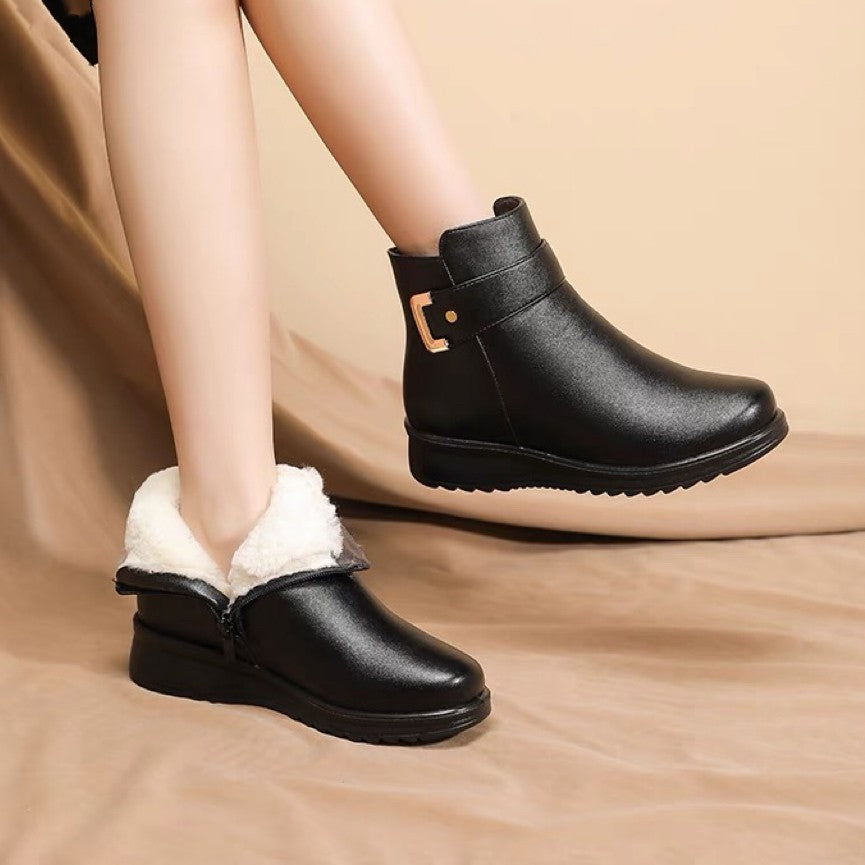 Women's Fleece-lined Thickened Flat Ankle Elderly Warm Boots