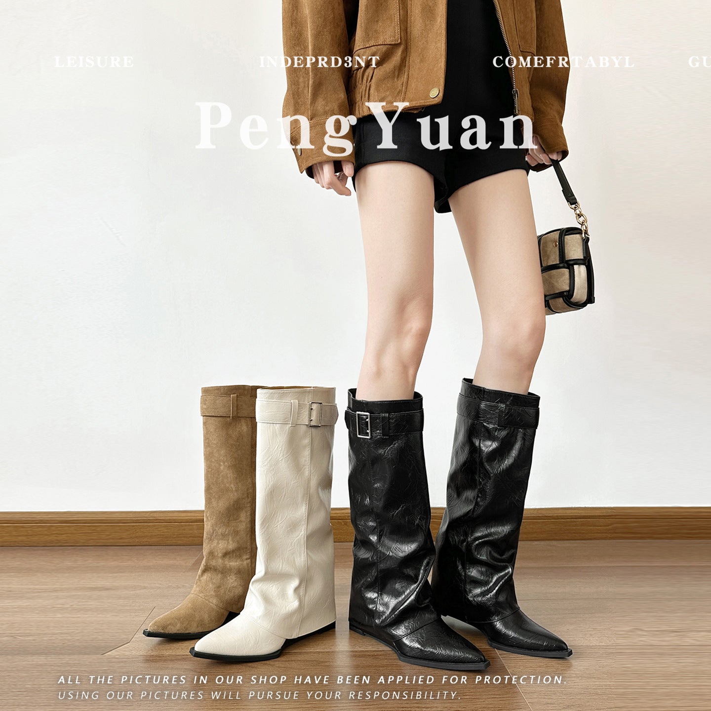 Women's Wedge High Pointed Toe Suede Pile Style Boots