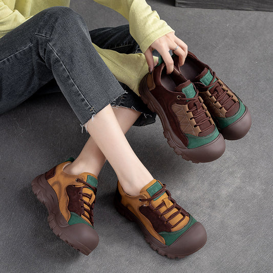 Women's Shu Closed Toe Ugly Cute Single Front Color Matching Retro Women's Casual Shoes