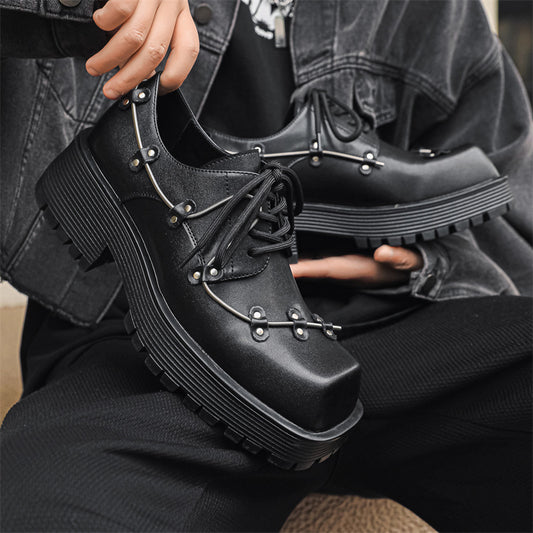 Men's Style Thick Bottom Derby Black Business Leather Shoes