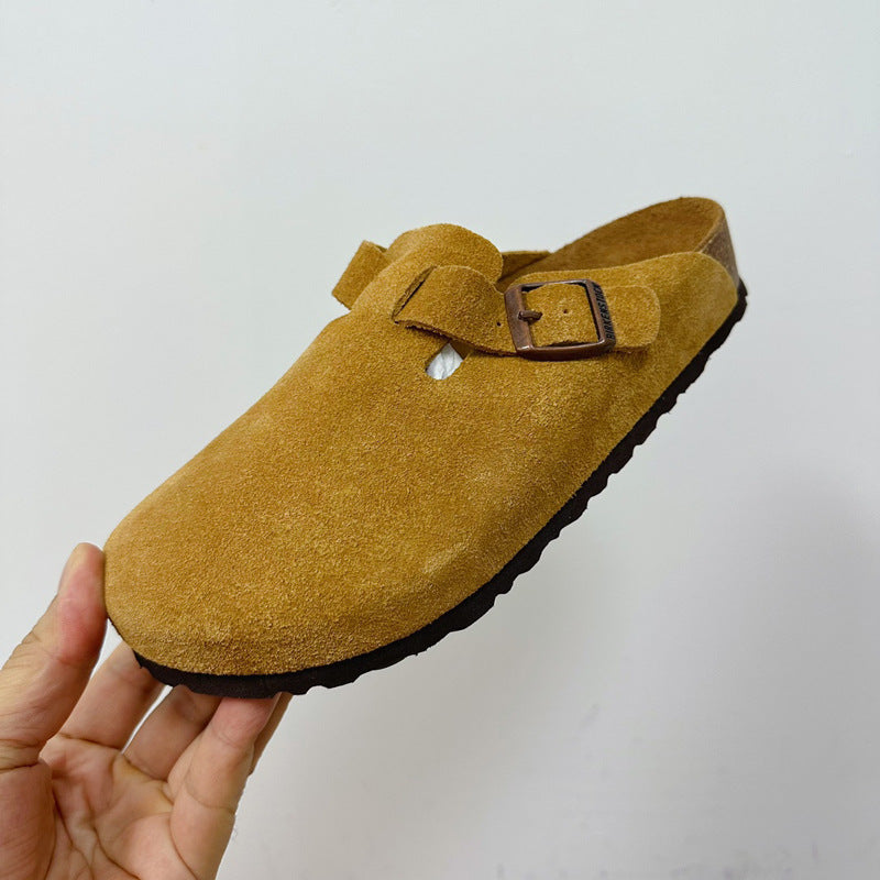 Women's Cork Sole Genuine Lazy Pump Half Flat Slippers