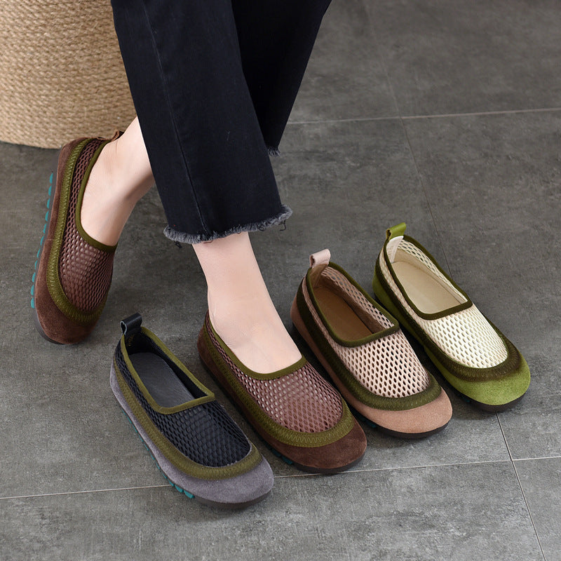 Women's Breathable Mesh Surface Summer Round Toe Soft Bottom Flat Sandals