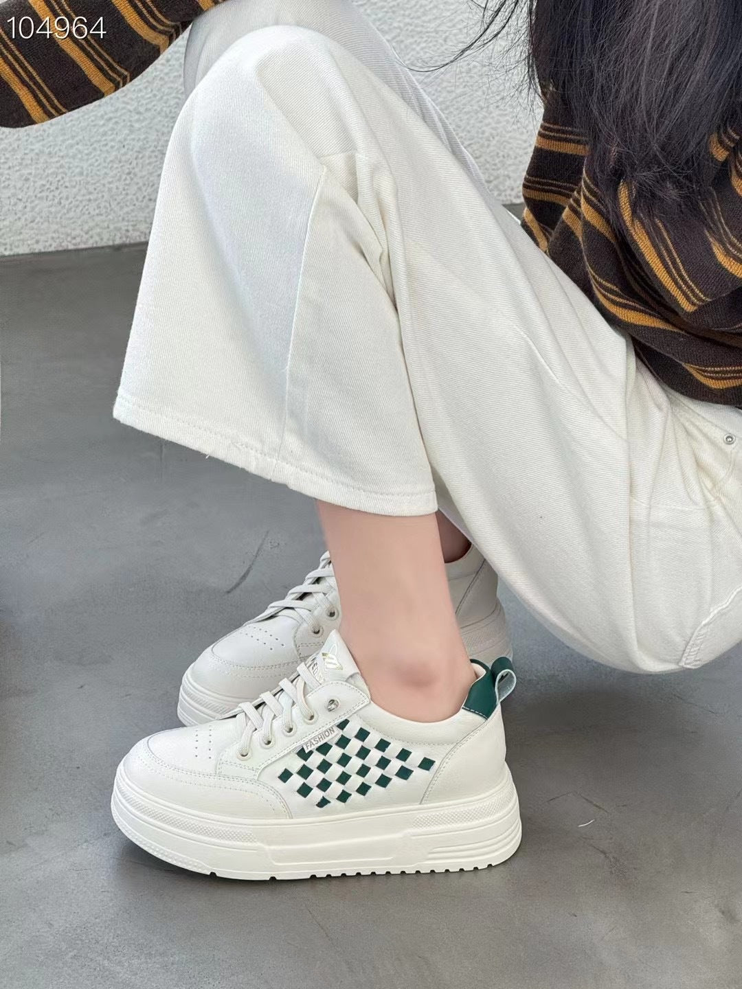 Women's Hand-woven Chessboard Plaid Muffin Platform Trendy Korean Women's Board Shoes