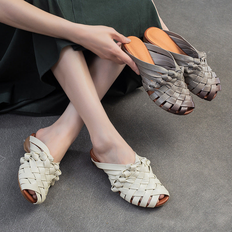 Women's Vintage Hand-woven Fairy Style Niche Trendy Flat Slippers