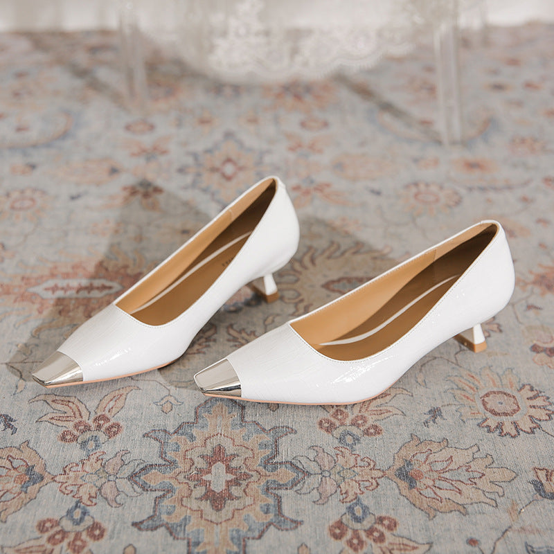Women's Kitten Metal French Square Toe Patent Women's Fashion Shoes