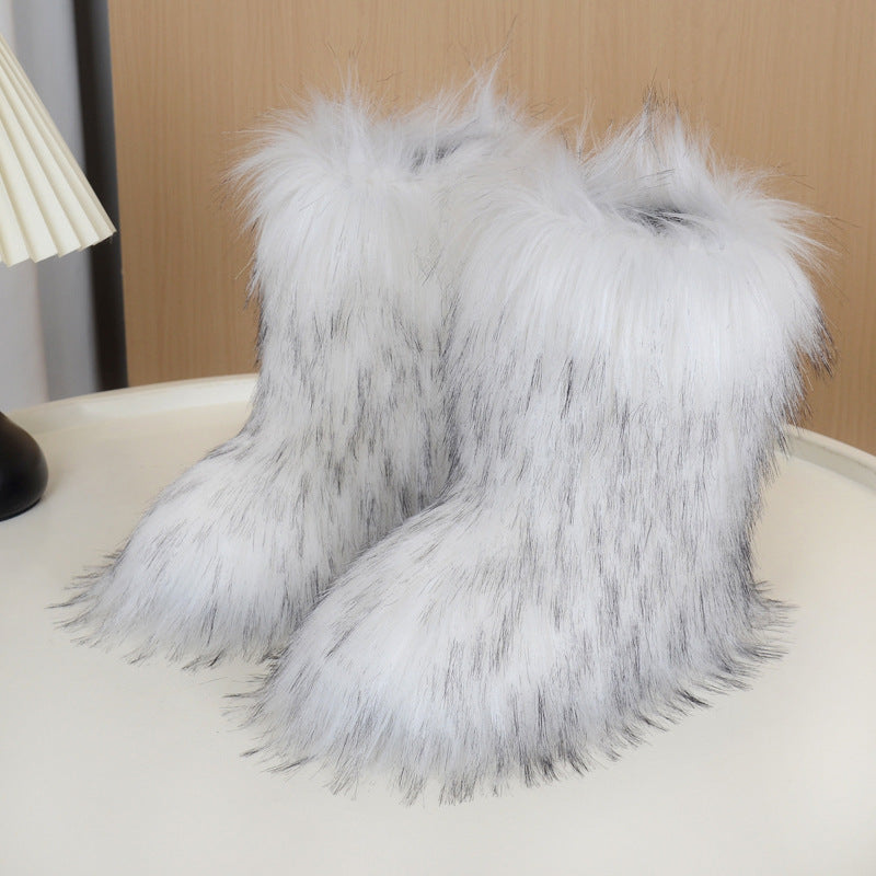 Women's Fur Winter Sleeve Thickened Imitation Raccoon Dog Women's Snow Boots