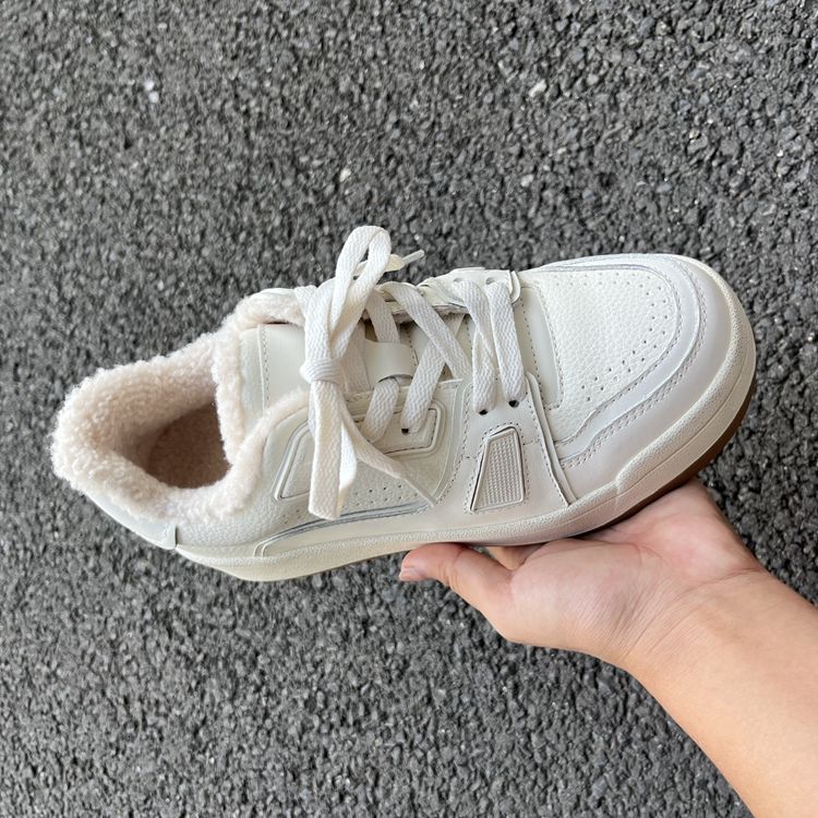 Women's Platform White Winter Fleece-lined Genuine Board Sneakers