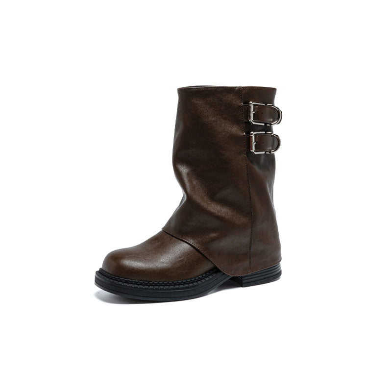 Pile Style Thick Bottom Pantyhose Small High-heel Women's Leather Boots