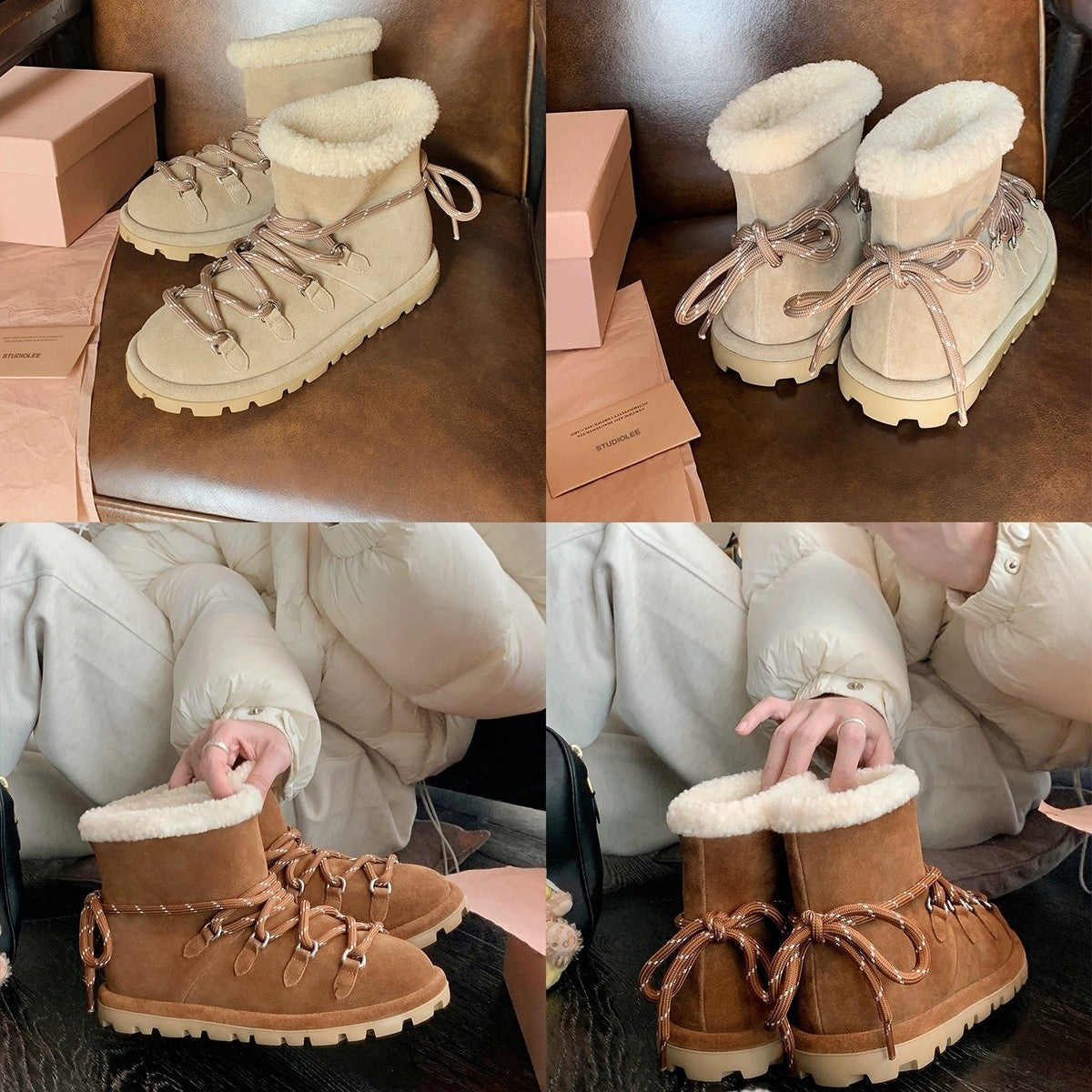 Women's Home Fur Integrated Warm Fleece-lined Versatile Snow Boots