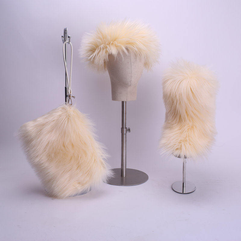 Women's Fur Hip Hop Handbag Hair Band Snow Boots