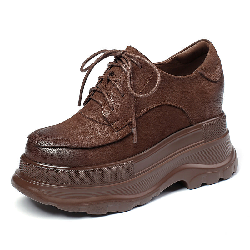 Women's British Style Platform Retro Easy Matching Leather Shoes